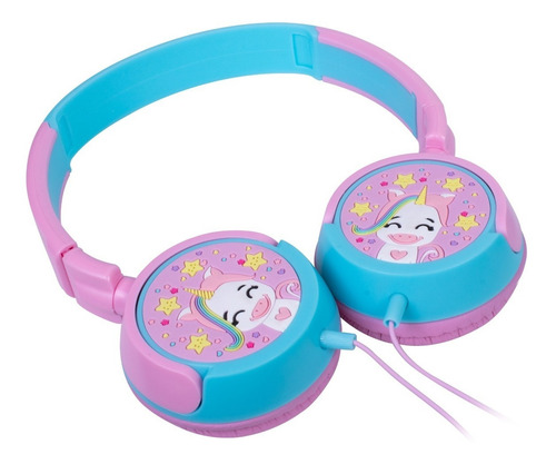 Imagem 4 de 9 de Kit Fone De Ouvido Infantil Unicórnio Rosa + Robôs Azul Oex