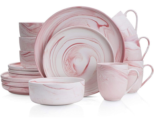 Vajilla Stone Lain 16 Pzs Porcelana Rosa Ondulado Redondo