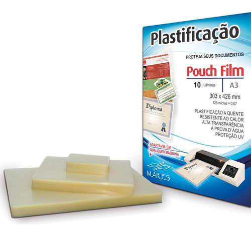 Plástico Para Plastificação Pouch Film A-3 303x426mm 0,07