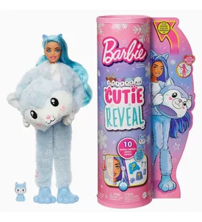 Barbie Reveal Cutie Husky Muñeca Disfraz Peluche Lobito 10so