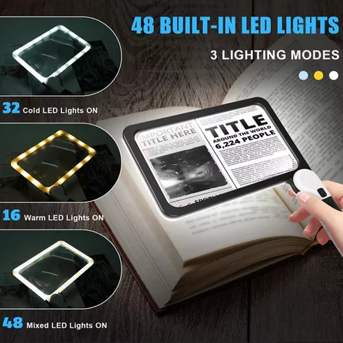 Lupa De Lectura Plegable De Mano Cuadrada De 48 Led 5x