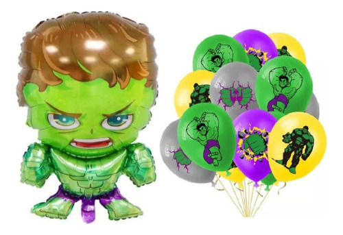 Set 13 Globos Temática Superheroe Hombre Verde