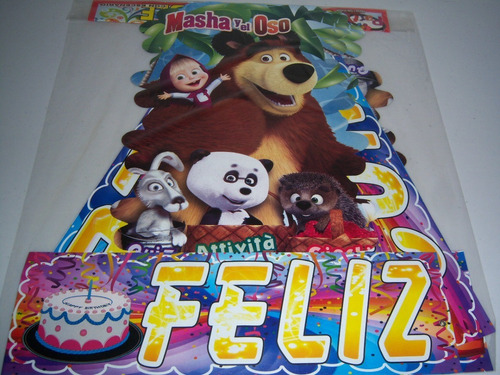 Kit Adornos Mantel Vela Pastel Fiesta Masha Y El Oso