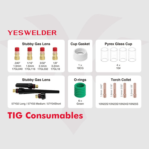 Tig Soldadura Antorcha Stubby Gas Lens Kit Para Wp 17/18/26