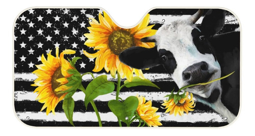 Bandera Estadounidense Vintage De Vaca Con Girasol, Vaca Ame