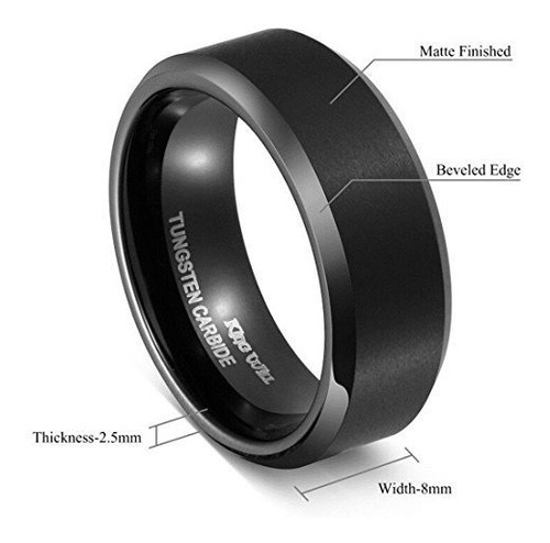 King Will Basic Hombre Boda Anillo De Tungsteno Negro 8mm Ac