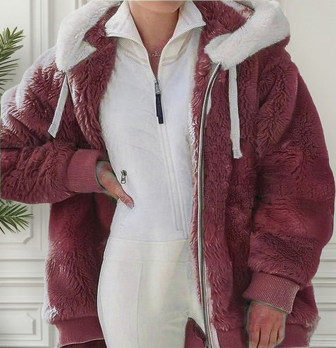 Abrigo De Felpa Holgado Con Capucha Para Mujer