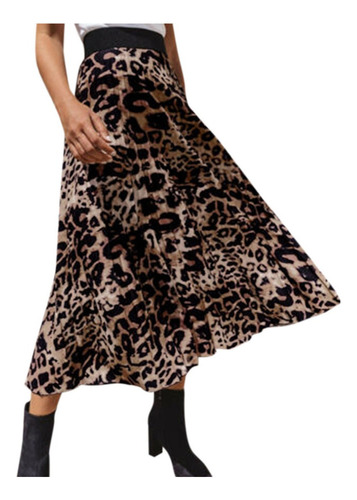 Falda Mujer Estampado Leopardo Plisado Señoras Elástico Hola