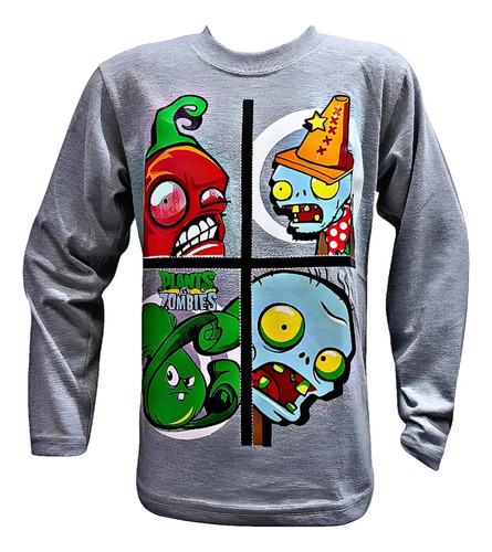 Camiseta Plantas Vs Zombies Doble Estampa Algodon Premium