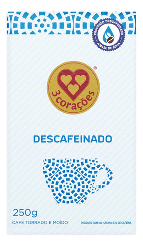 Café Torrado e Moído a Vácuo Descafeinado 3 Corações Pacote 250g