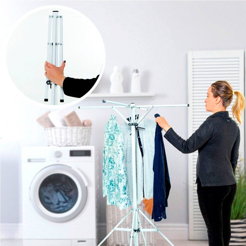 Varal De Chão Dobrável Rodízios Com Cabides Branco Cor Branco