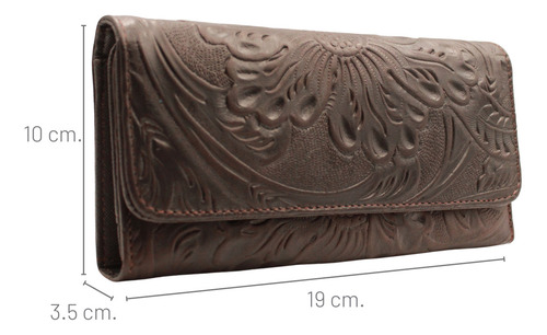 Cartera Mujer Piel Larga Tarjetero Grabado Láser Chocolate