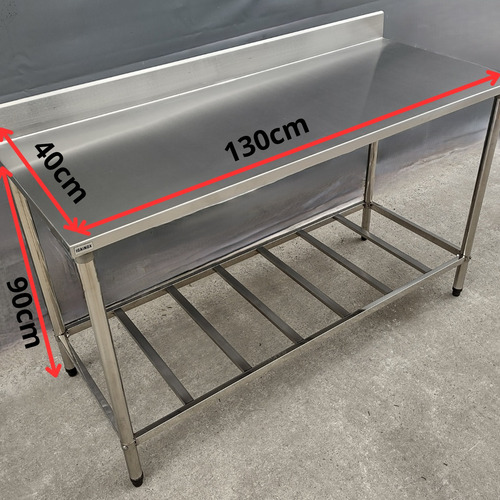 Bancada Mesa 130x40 Aço Inox 1 Base Gradeada Com Espelho