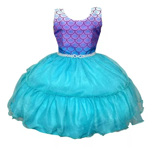 Vestido Ariel Sereia Novo Festa  Roupa Infantil para Menina Nunca