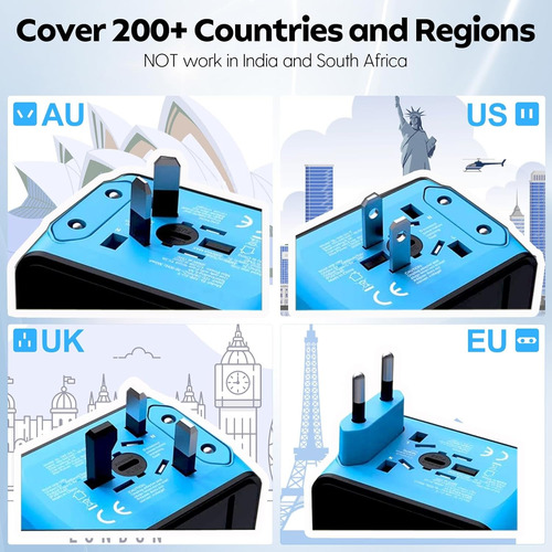 Cargador Adaptador Universal De Viaje Global Con 4 Usb