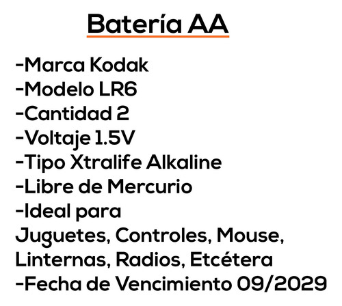 Bateria Kodak 1.5 V Xtralife Alkalina Modelo Lr6 X2 Bagc