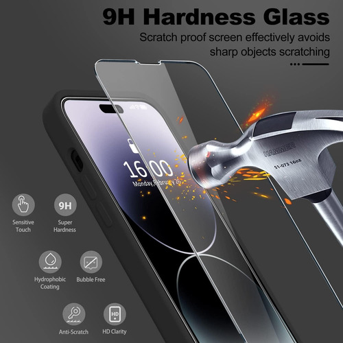 Funda De Teléfono Duradera De Silicona Líquida A Prueba De Golpes Y Pantalla De Vidrio Templado Para iPhone 16 Pro Max 15 14 13 12 11 Series