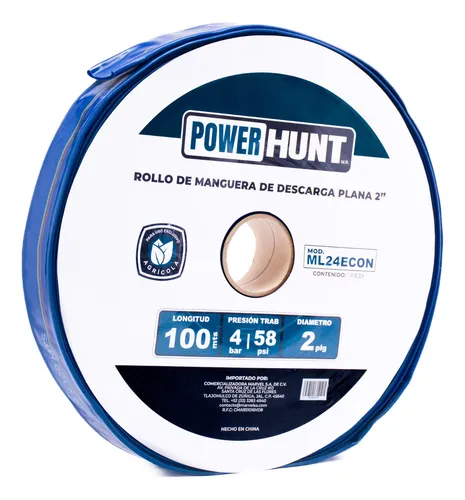 Manguera De Agua Plana Bombeo Power Hunt Para Riego 2 Pulgadas 100 Mts Color Azul.