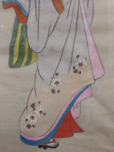 Antigua Pintura Japonesa Geisha Sobre Pepel D Arroz Numerado (Usado)