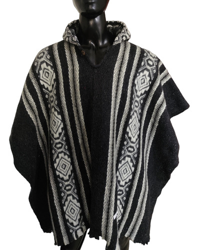 Ruana Poncho Hombre Tejido Artesanal Urbana Ligera Capota