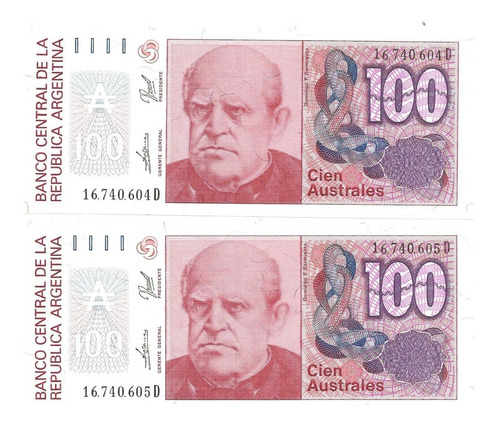 Dos Billetes De 100 Australes Correlativos.¡excelentes!