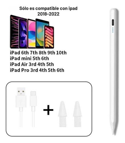 Lápiz Óptico Stylus Para Ipad 2018-2023, Usb Carga Rápida