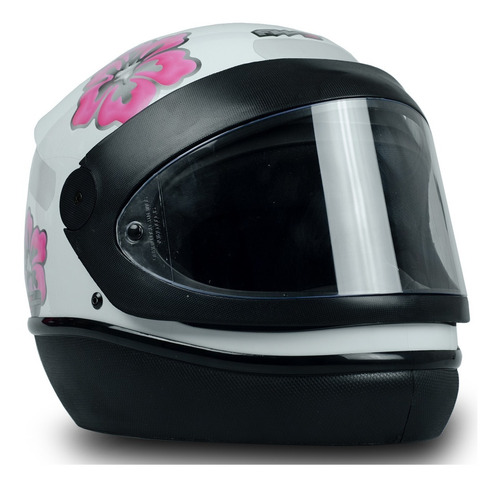 Capacete Moto Mulher Fechado Narigueira Automatic Flores Cor Branco Tamanho do capacete 58