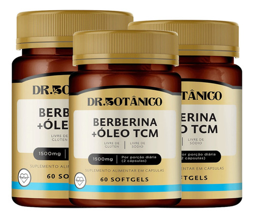 3x Berberina Hcl + Óleo Tcm 60 Cápsulas 1500mg Dr Botanico Sabor Sem Sabor