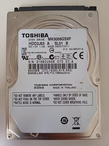 Disco Duro Interno 500 Gb Toshiba Mk5059gsxp Salud Al 50%