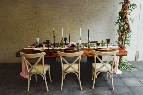 Renta De Mobiliario De Madera Vintage Mesa Y Silla Crossback