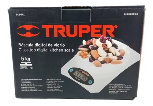 Báscula digital para cocina, plato de vidrio, 5 kg, Truper