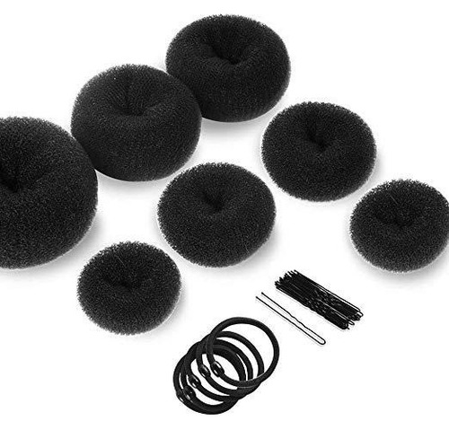 7 Chongo Mágico Dona Espuma Con Broche Cabello Fácil Volumen Color Negro Liso