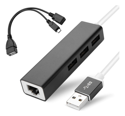 Hub Usb 3 Puertos Y Adaptador Ethernet + Cable Usb Hembra