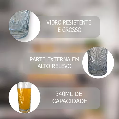 Copo de Vidro Giza 360ml Havan - Transparente