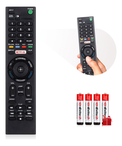 Control Remoto Compatible Con Sony Rmt-tx100u Smart Netflix 4 Pilas AAA Divitech® Incluidas