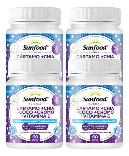 Óleo De Cártamo Coco Chia Cromo Vit E 60 Capsulas Sunfood Sabor Sem