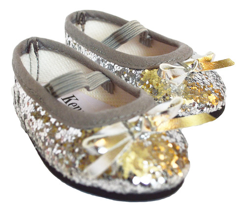 Mbd Zapatos De Muñeca De 18 Pulgadas - Silver Sparkle Flat.