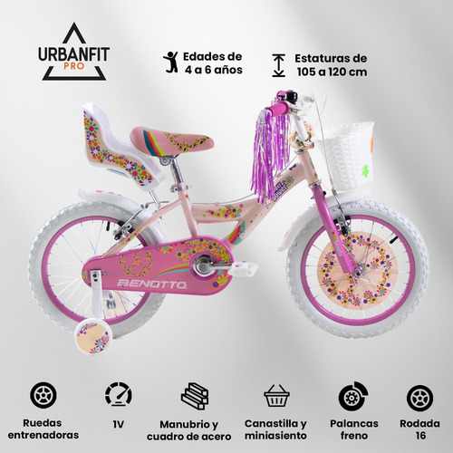 Imagen 2 de 9 de Bicicleta Cross Flower Power Benotto, Canasta Y Asiento