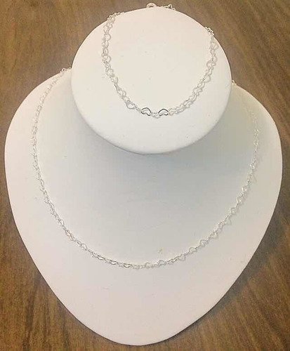 Colar E Pulseira De Corações Folheadas A Prata
