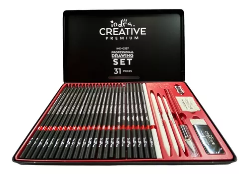 Set Dibujo Profesional Indra Lapices Grafito + Carbon 31 Pzs