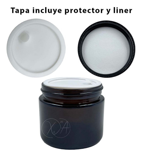 Pomadera Ámbar 2 Oz / 60 Ml Con Tapa Negra Liner 50 Pzs