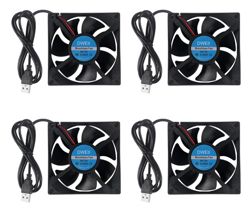 Dweii 4 Unids 3.150 In Usb Fan 5v Brushless 8025 3.150x0.984