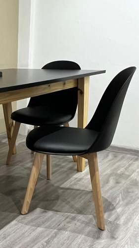 Juego Comedor Nórdico Mesa Escandinava 160 + 6 Sillas Vita Negro