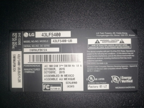 Imagen 6 de 8 de Smarttv LG Led43'' Lf5400 Para Repuestos/pantalla Rota