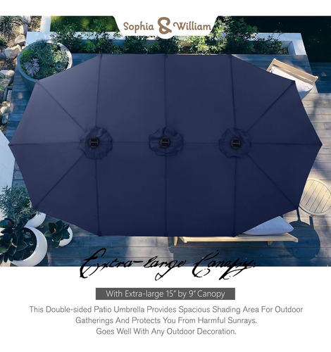 Sombrilla Extragrande De 15 Pies Con Luces Solares Y Base In