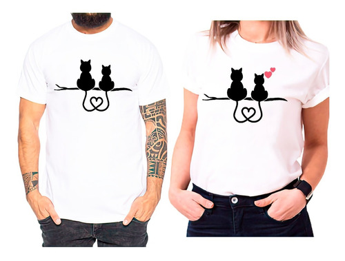 Poleras Dúo Para Pareja Día De Los Enamorados Gato Romantico