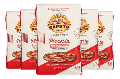 Farinha De Trigo 00 Italiana Caputo Pizzeria 1kg Pack C/ 5un