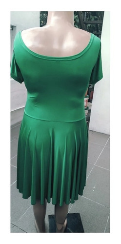 Vestido Pin Up Plato Corto Seda Fría Liso Verde Mariqueza