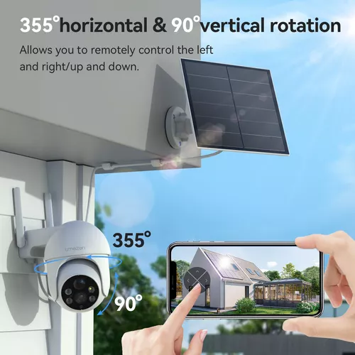 TMEZON Cámara Vigilancia WiFi Exterior Solar, 2K/3MP Camara