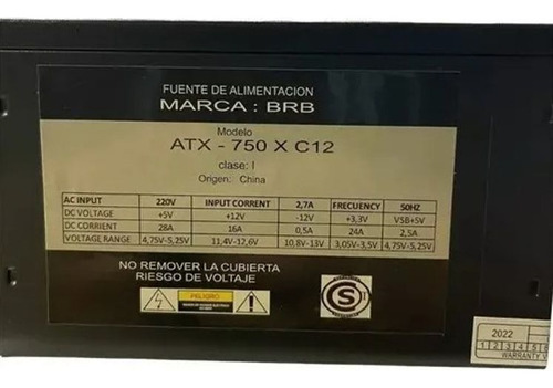 Fuente Para Pc Brb 750w Atx 750 C12 Box Negro